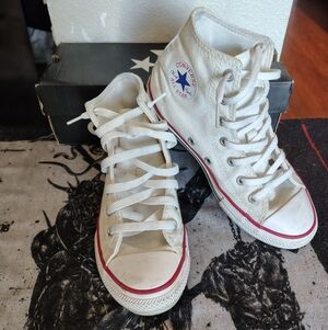 Converse White High Top Sneakers with Red Trim